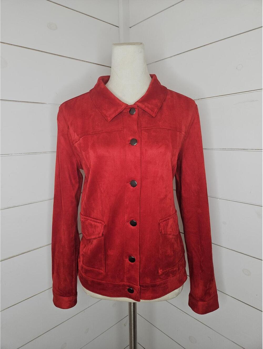 NWOT Tribal large red faux suede snap button up jacket